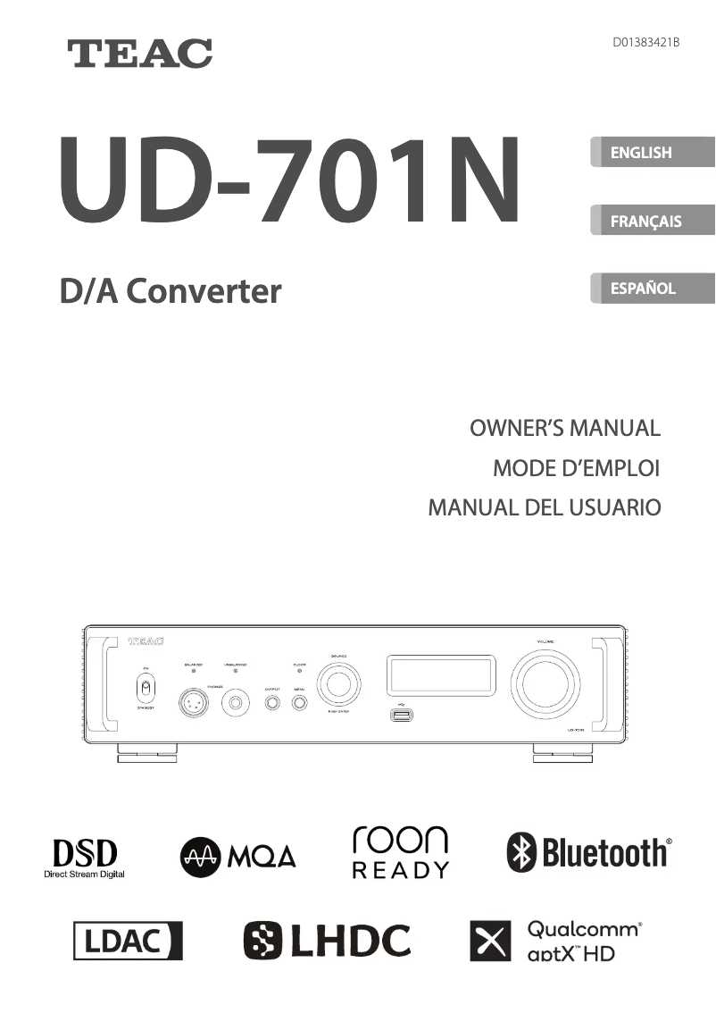 Page 1 de la notice Manuel utilisateur Teac UD-701N