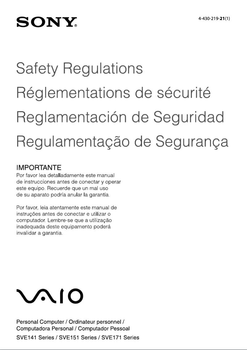 Page n°1 - Instructions de sécurité Sony Vaio SVE1411MFXW
