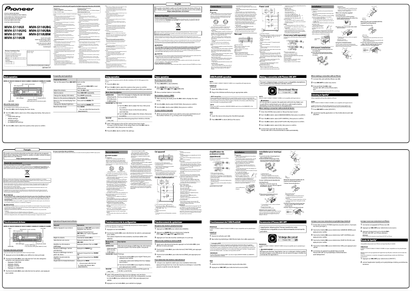 Page n°1 - Guide de démarrage rapide Pioneer MVH-S110UB