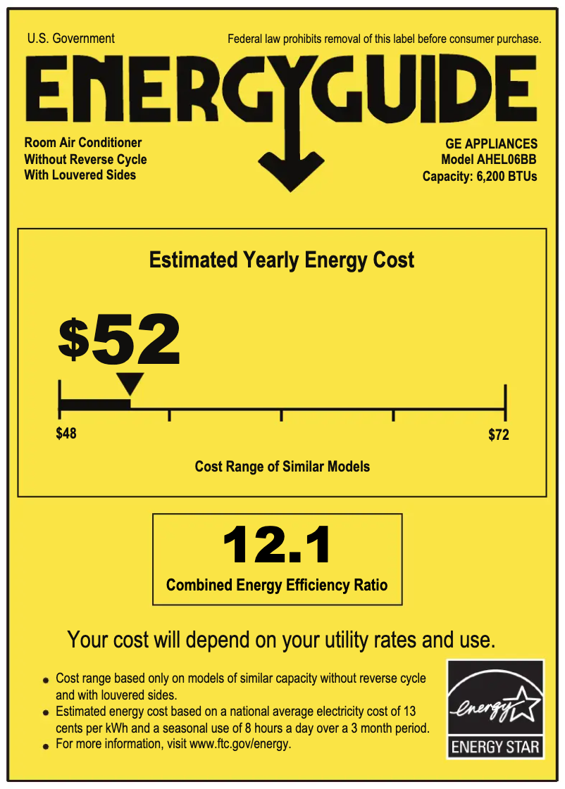 Page 1 de la notice Label énergétique GE AHEL06BB