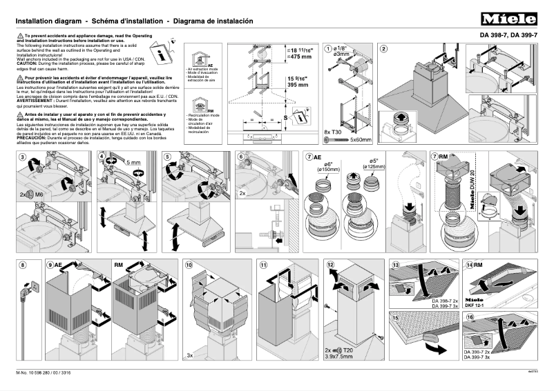 Page 1 de la notice Guide d'installation Miele DA 398-7 Classic