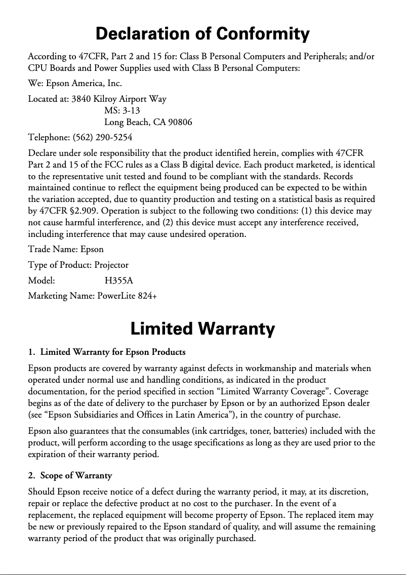 Image de la première page du manuel de l'appareil Powerlite 824+