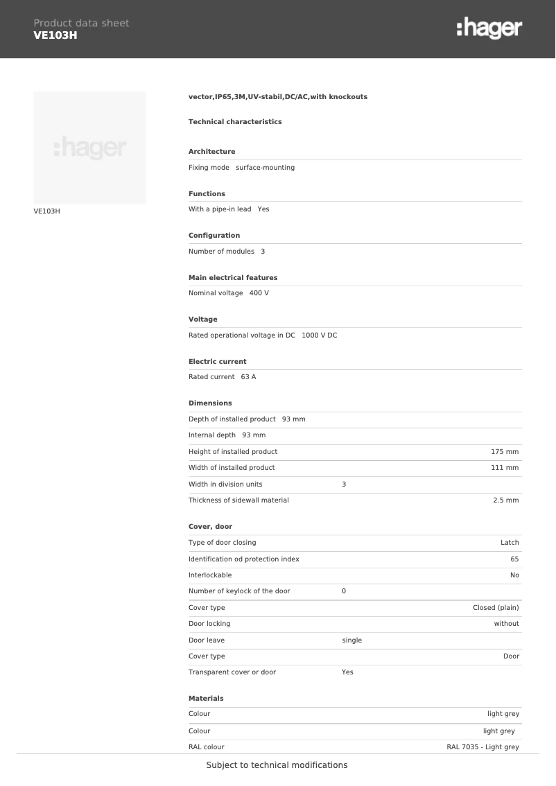 Image de la première page du manuel de l'appareil VE103H