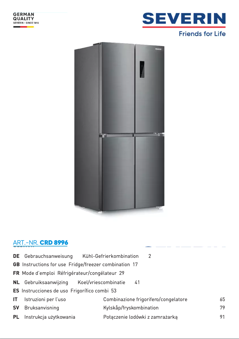 Page n°1 - Manuel utilisateur Severin CRD 8996