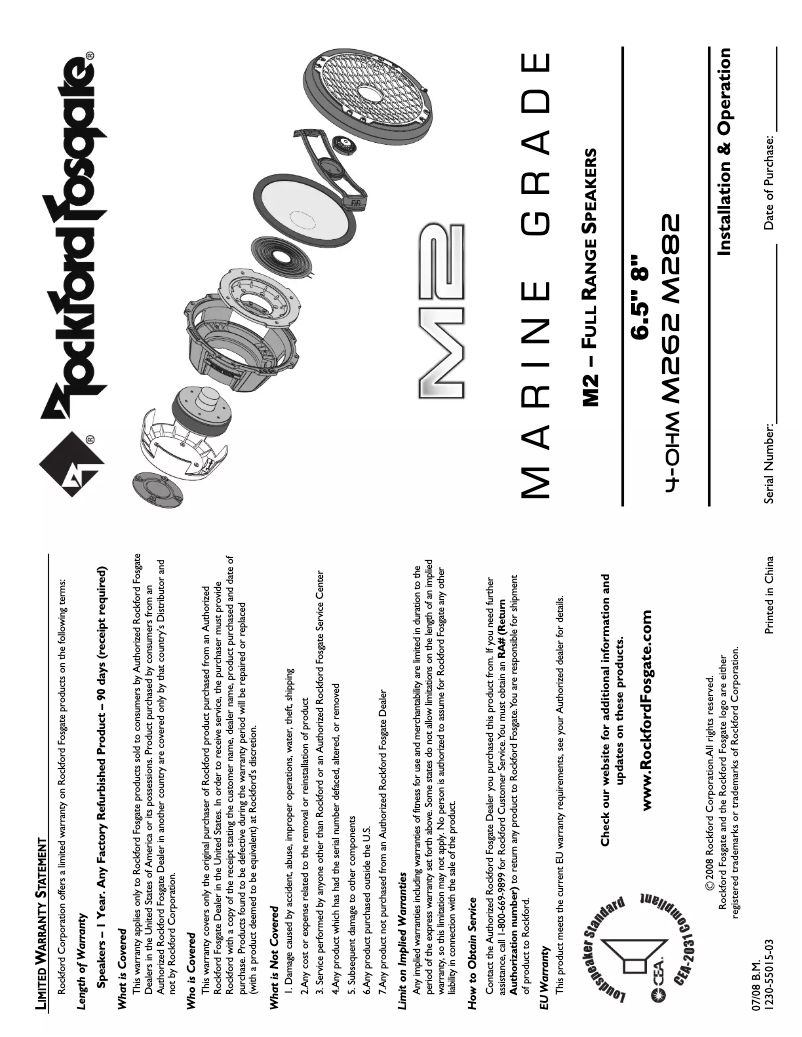 Page n°1 - Manuel utilisateur Rockford Fosgate Marine M282B