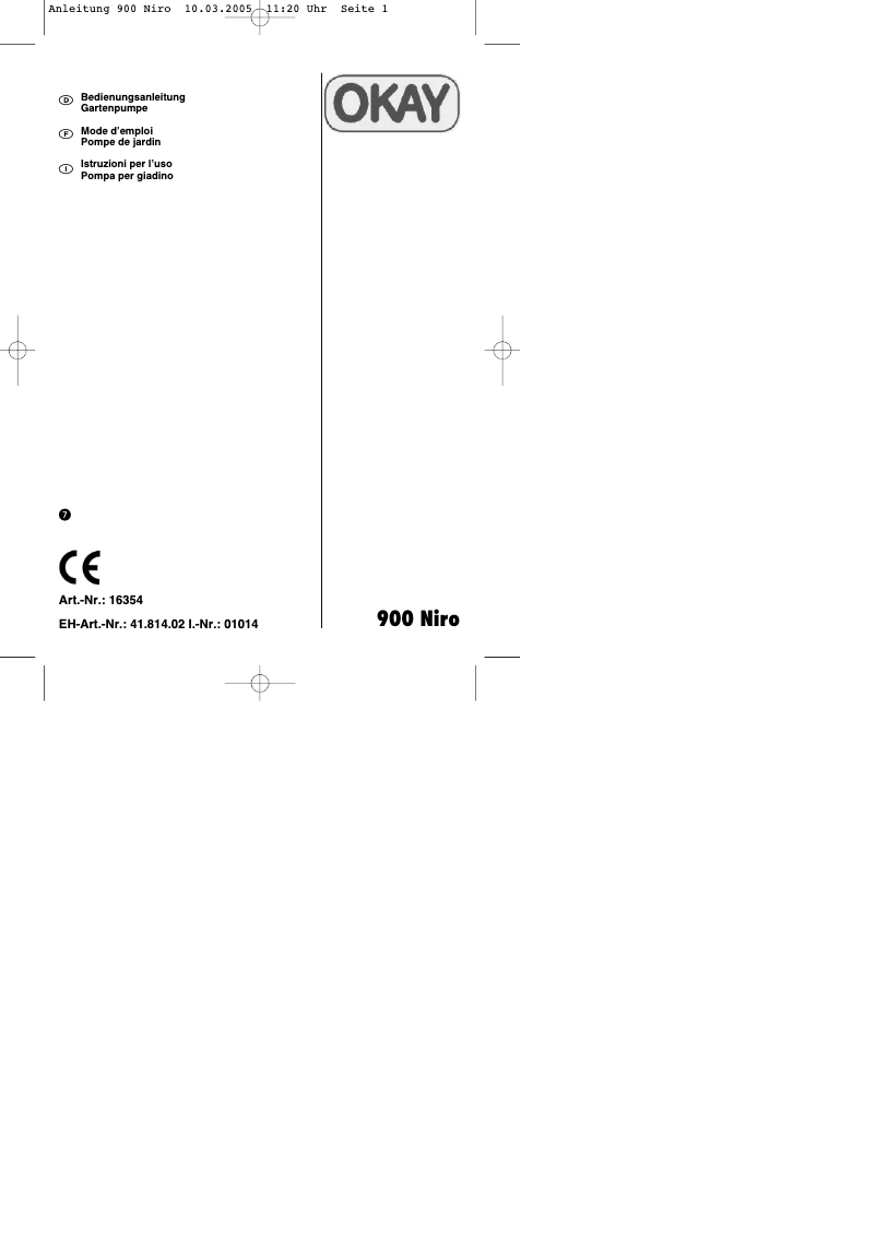 Page 1 de la notice Manuel utilisateur OKAY 900 Niro