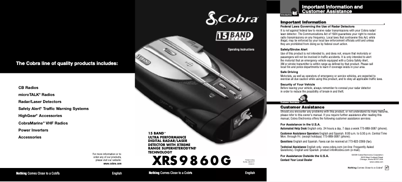 Page 1 de la notice Manuel utilisateur Cobra XRS 9860G