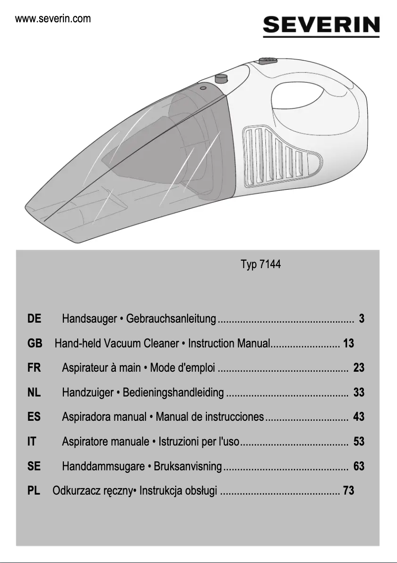 Page 1 de la notice Manuel utilisateur Severin HV 7144