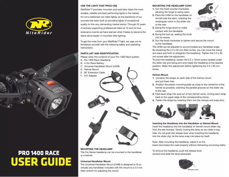 Page n°1 - Manuel utilisateur NiteRider Pro 1400 Race