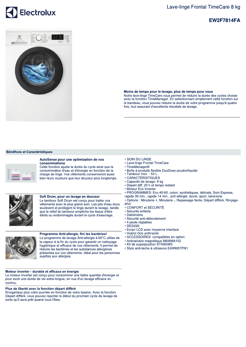 Página 1 del manual Ficha técnica Electrolux EW2F7814FA