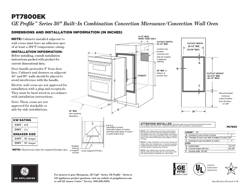 Página 1 del manual Ficha técnica GE PT7800EKES