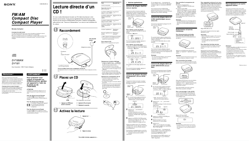 Page 1 de la notice Manuel utilisateur Sony D-F181