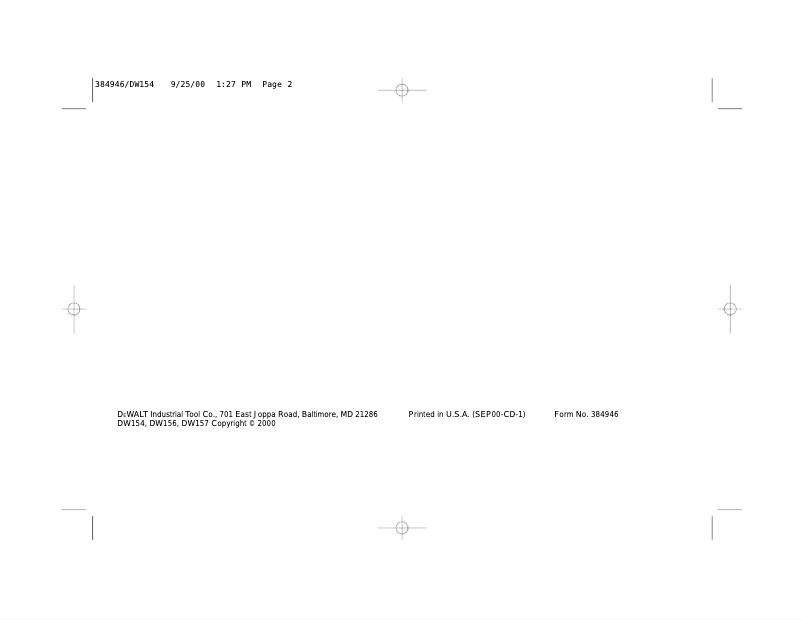 Page n°1 - Manuel utilisateur DeWalt DW156