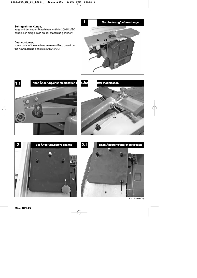 Page 1 de la notice Manuel utilisateur Einhell BT-SP 1300