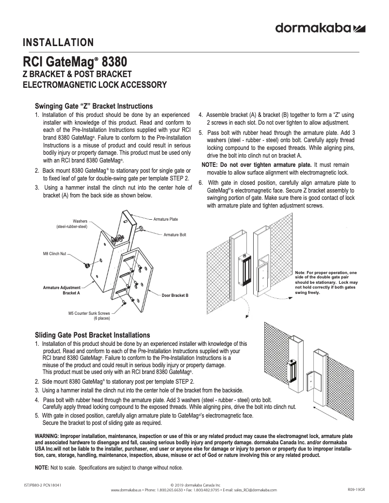 Image de la première page du manuel de l'appareil RCI GateMag 8380