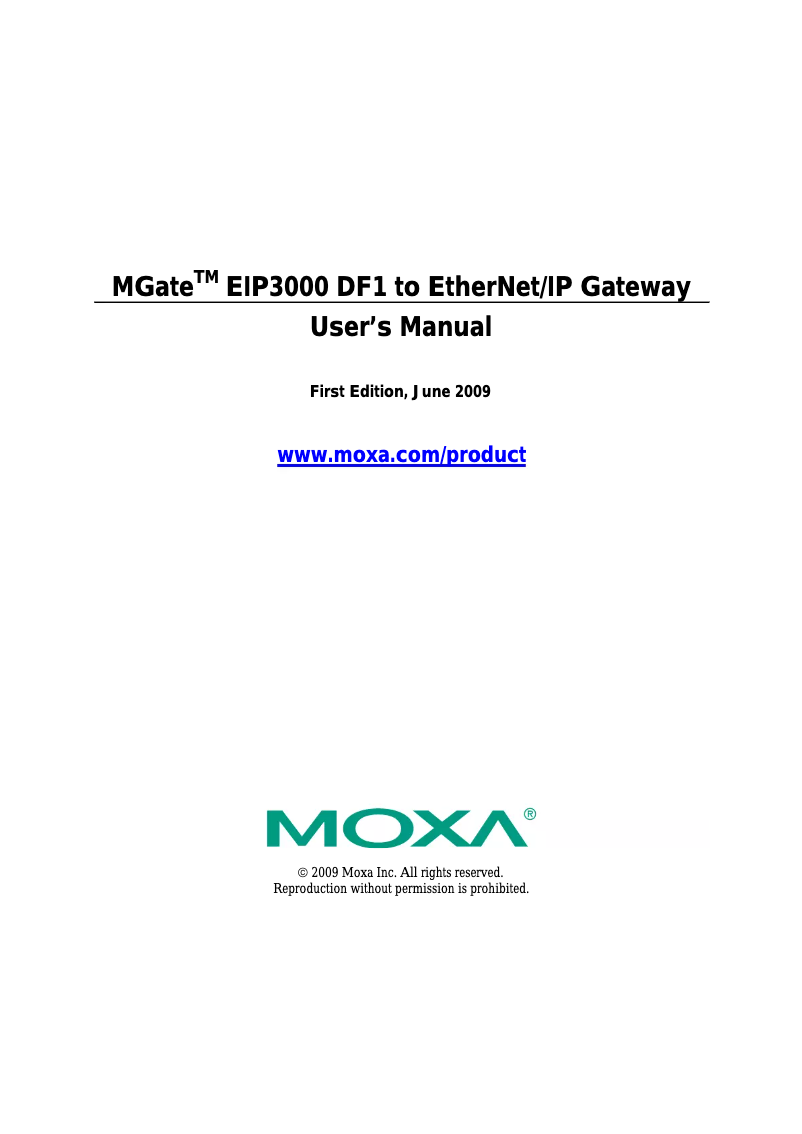 Page n°1 - Manuel utilisateur Moxa MGate EIP3170I
