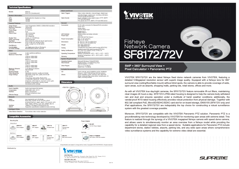 Page 1 de la notice Manuel utilisateur Vivotek SF8172
