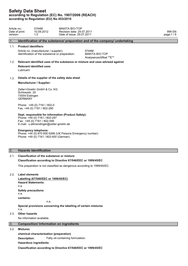 Page 1 de la notice Manuel utilisateur Makita 980008611