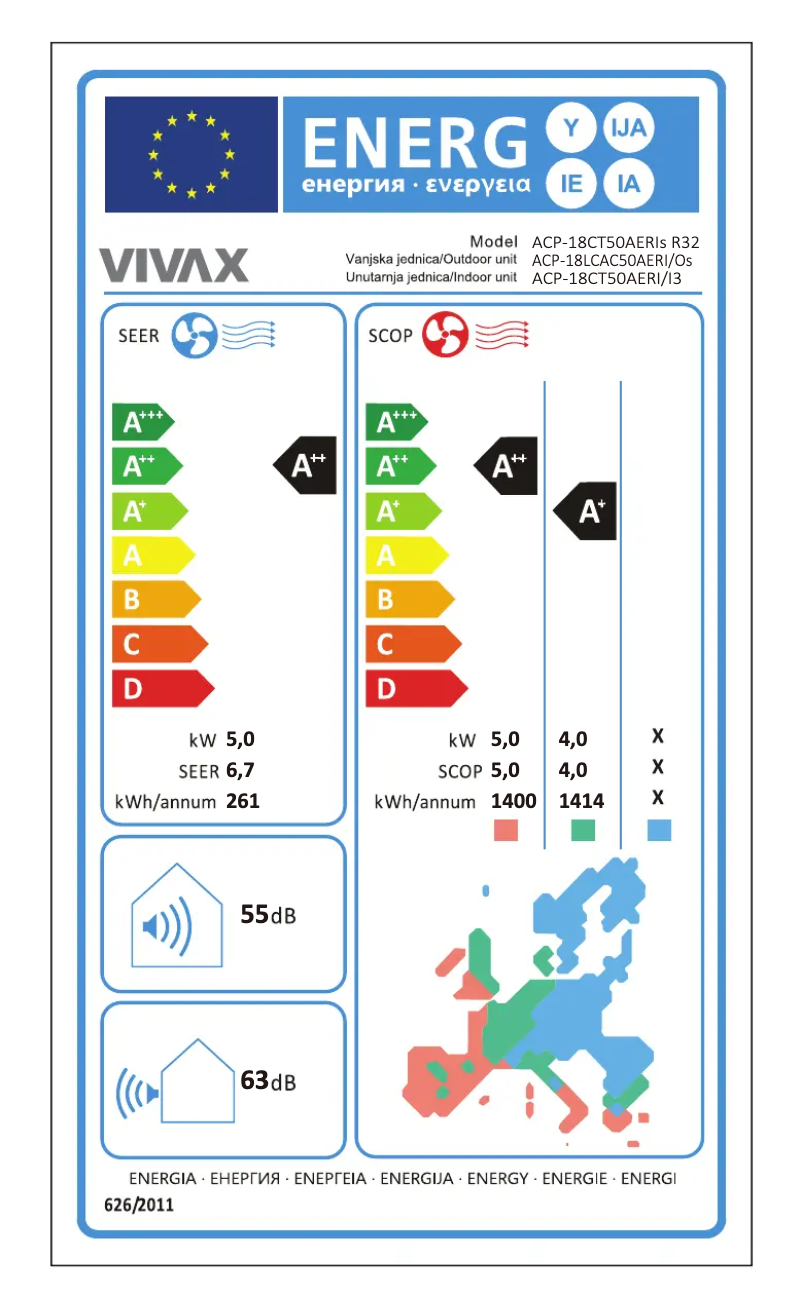 Page n°1 - Label énergétique Vivax ACP-18CT50AERI