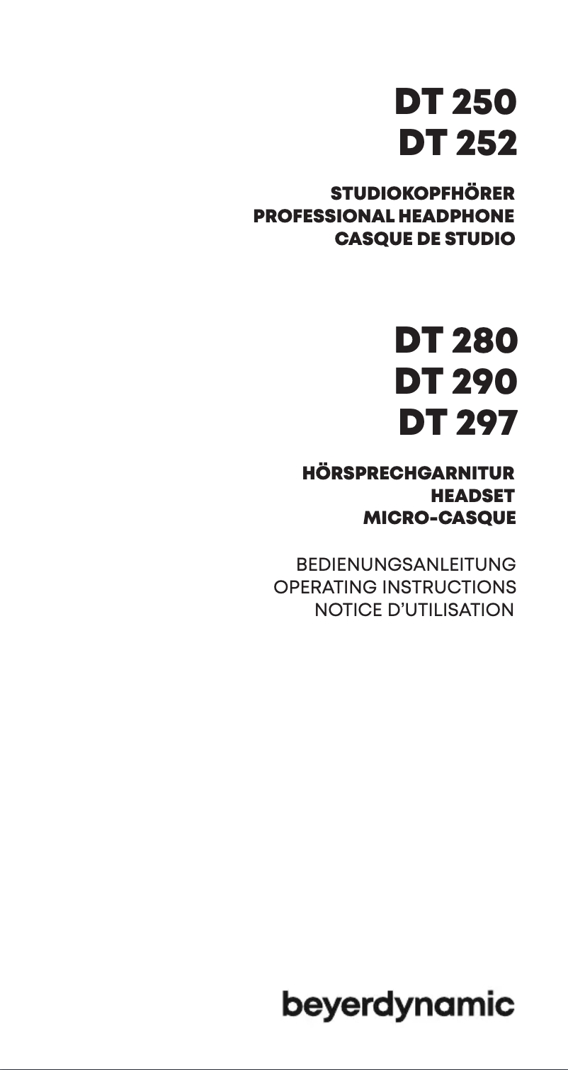 Page n°1 - Manuel utilisateur Beyerdynamic DT 280 MK II