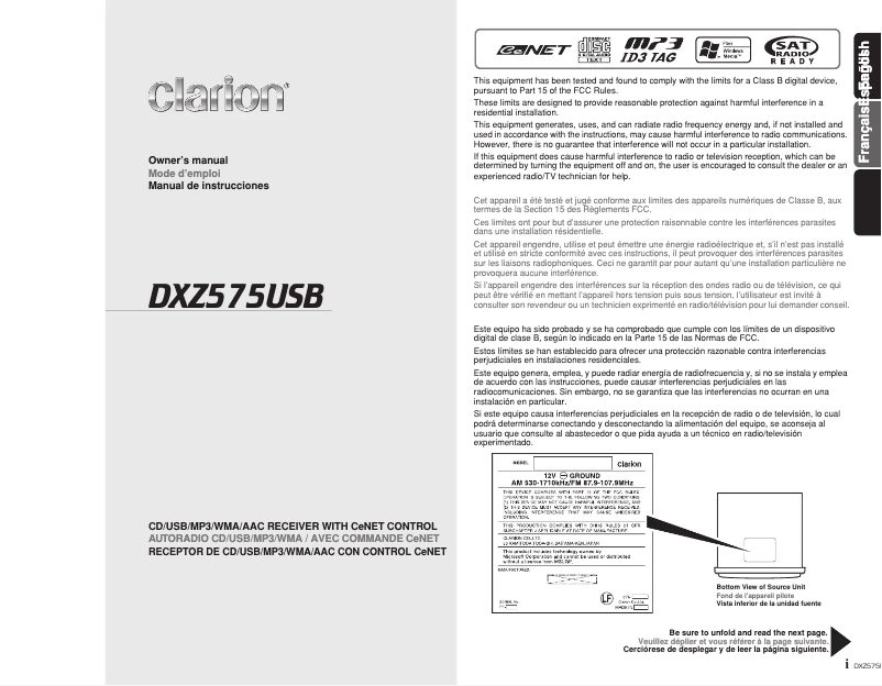 Página 1 del manual Manual de usuario Clarion DXZ575USB