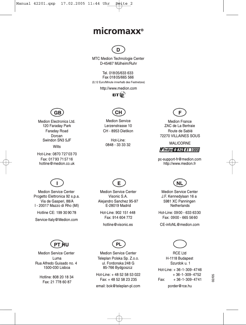 Page n°1 - Manuel utilisateur Micromaxx MM 42201