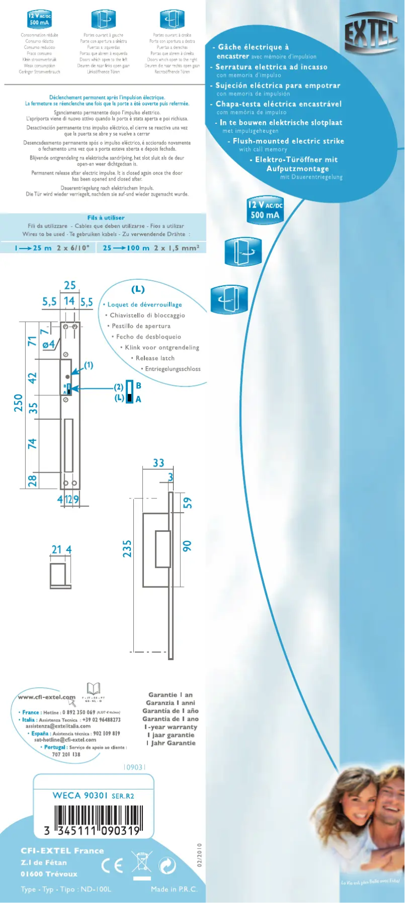 Page 1 de la notice Manuel utilisateur Extel WECA 90301