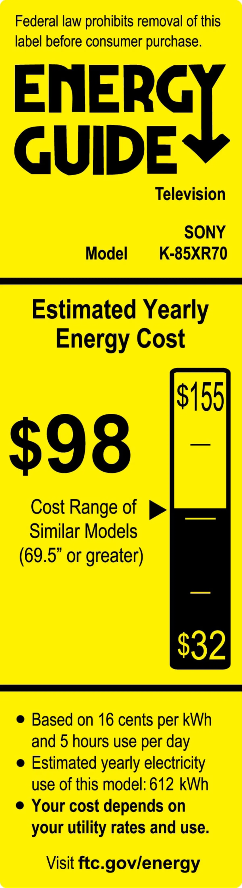 Page 1 de la notice Label énergétique Sony Bravia K-85XR70