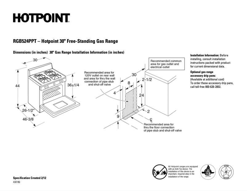 Page 1 de la notice Fiche technique Hotpoint RGB524PPTWH