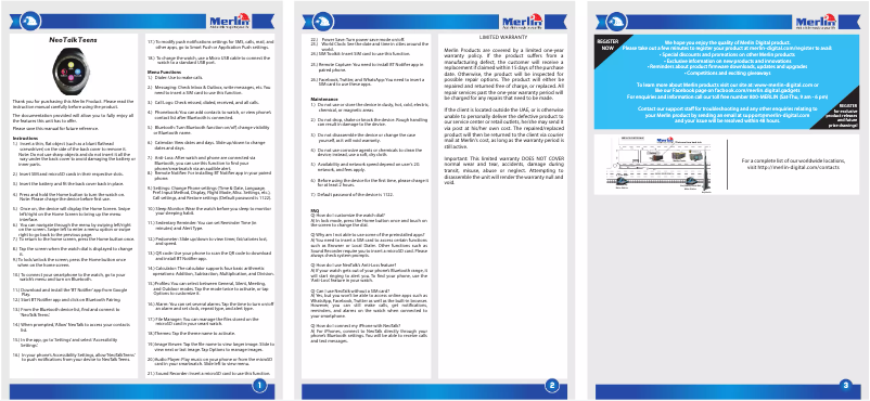 Image de la première page du manuel de l'appareil NeoTalk Teens