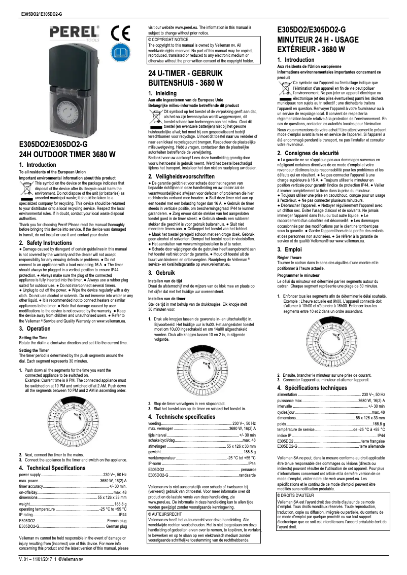 Page 1 de la notice Manuel utilisateur Perel E305DO2