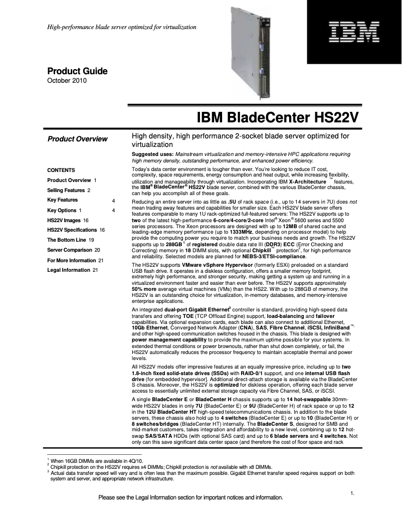 Image de la première page du manuel de l'appareil eServer BladeCenter HS22V