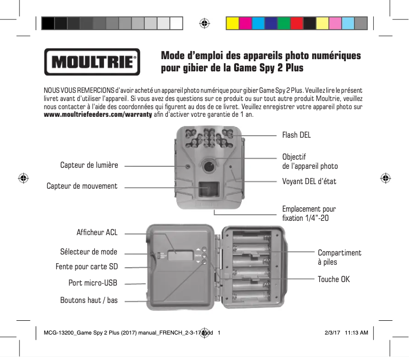Page n°1 - Manuel utilisateur Moultrie Game Spy 2 Plus