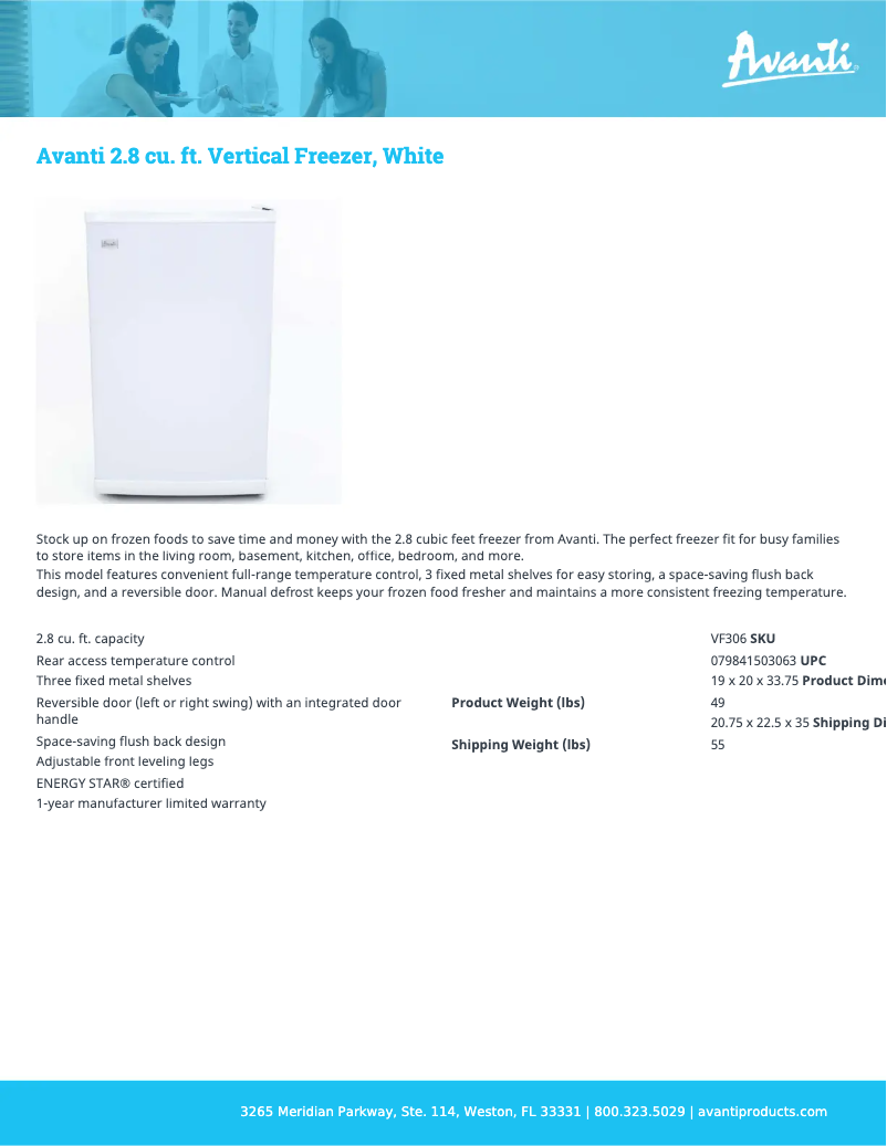 Page 1 de la notice Fiche technique Avanti VF306