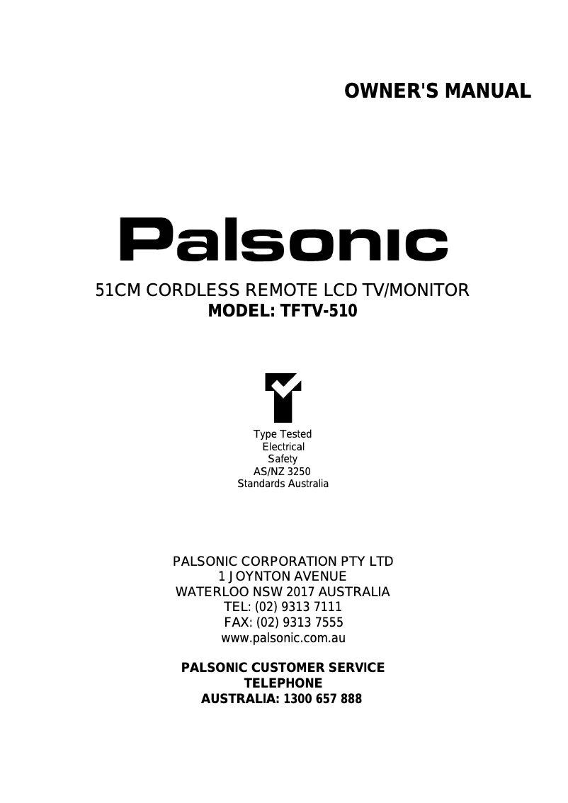 Page n°1 - Manuel utilisateur Palsonic TFTV510