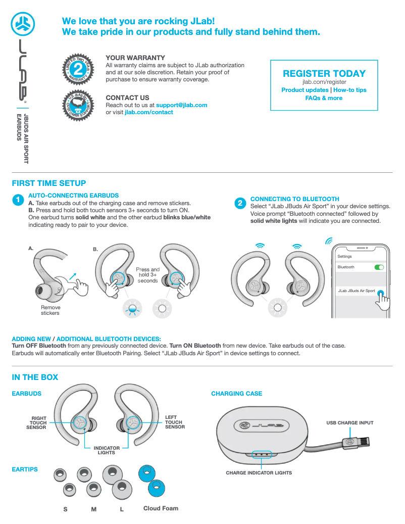 Page n°1 - Manuel utilisateur JLab JBuds Air Sport