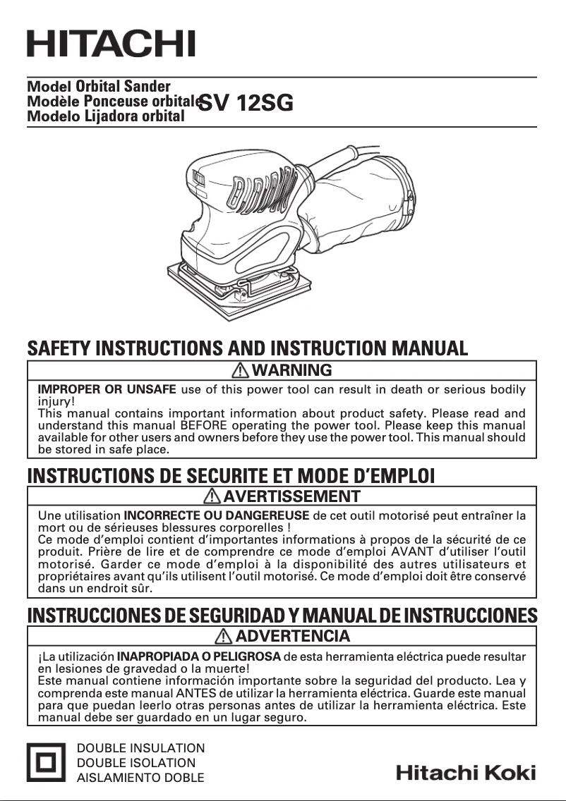 Page 1 de la notice Manuel utilisateur Hitachi SV12SG