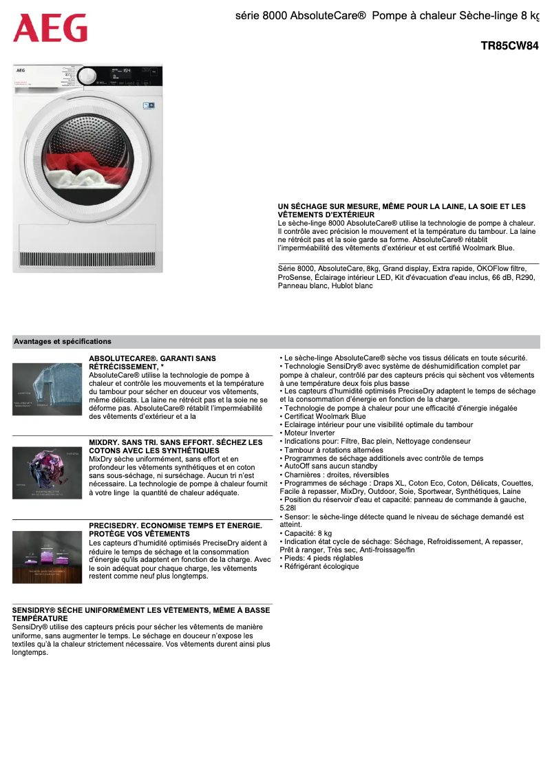 Image de la première page du manuel de l'appareil TR85CW84