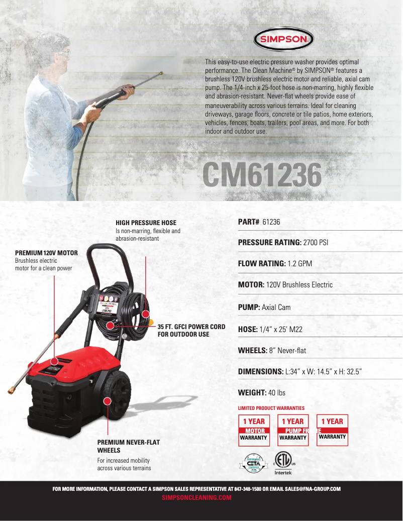 Page 1 de la notice Fiche technique Simpson CM61236