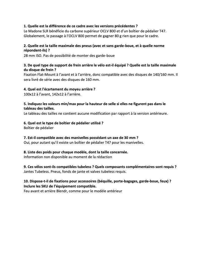 Page 1 de la notice FAQ Trek Madone SLR