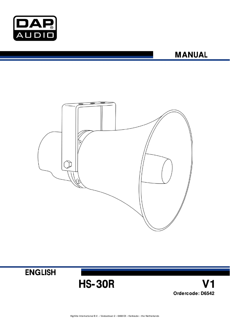 Page 1 de la notice Manuel utilisateur DAP-Audio HS-30R
