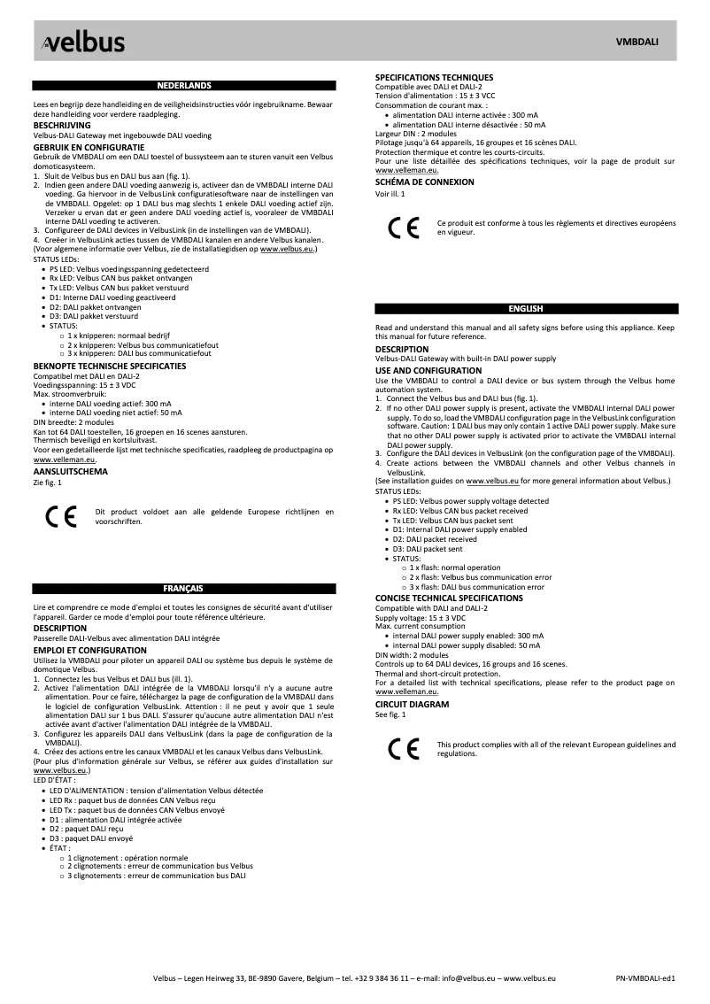 Page 1 de la notice Manuel utilisateur Velbus VMBDALI