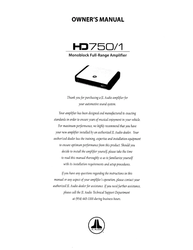 Page n°1 - Manuel utilisateur JL Audio HD Series HD750/1