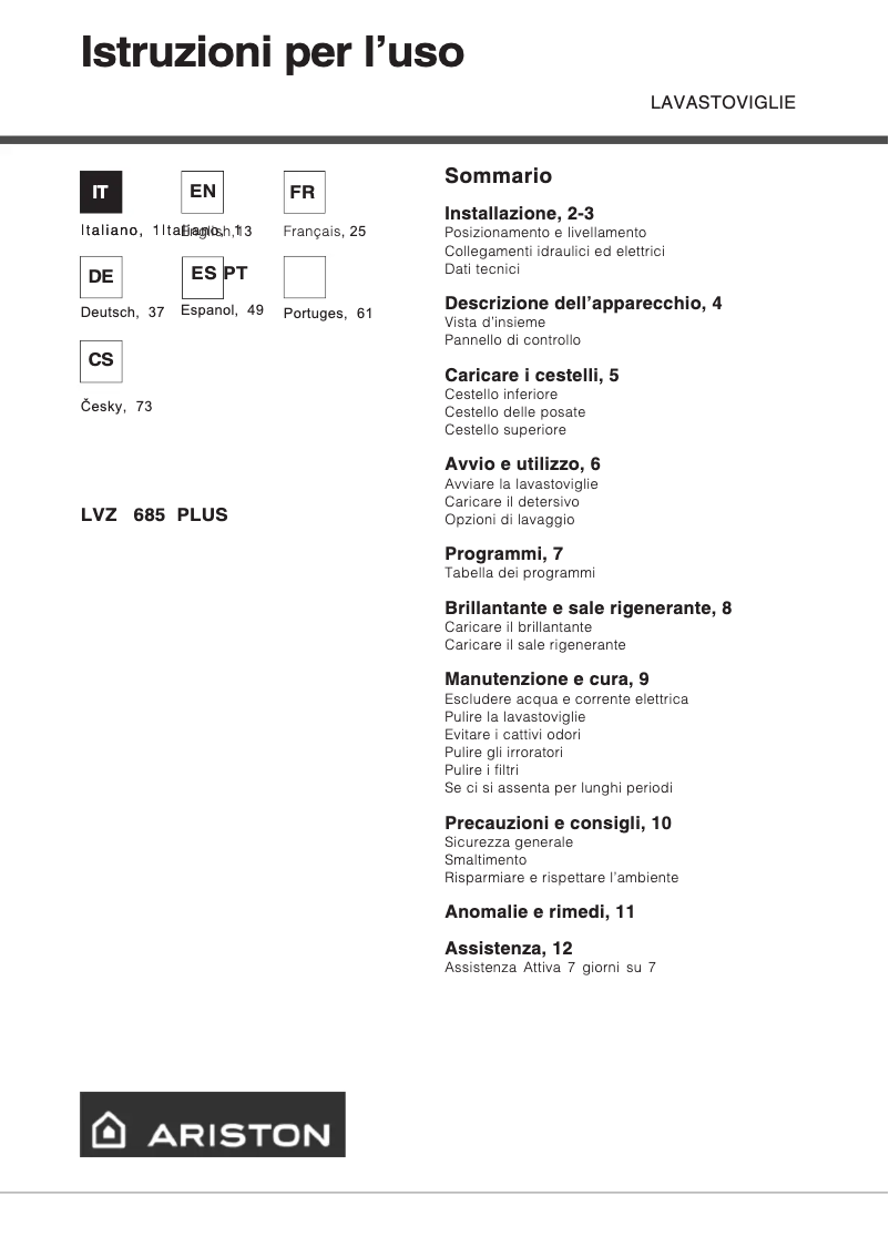 Page n°1 - Manuel utilisateur Ariston Thermo LVZ 685 Plus