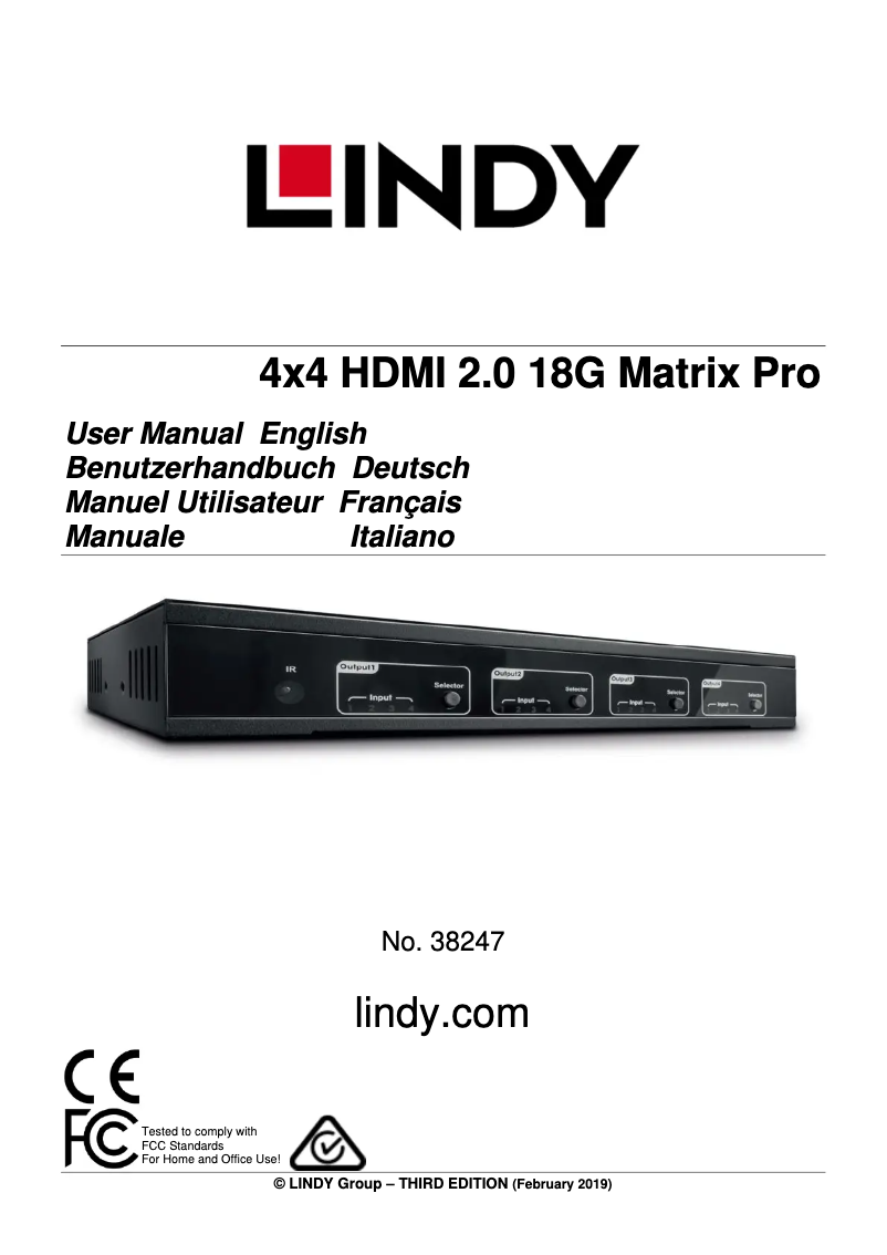 Page n°1 - Manuel utilisateur Lindy 38247