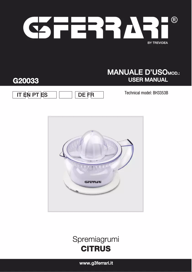 Page 1 de la notice Manuel utilisateur G3 Ferrari Citrus G20033