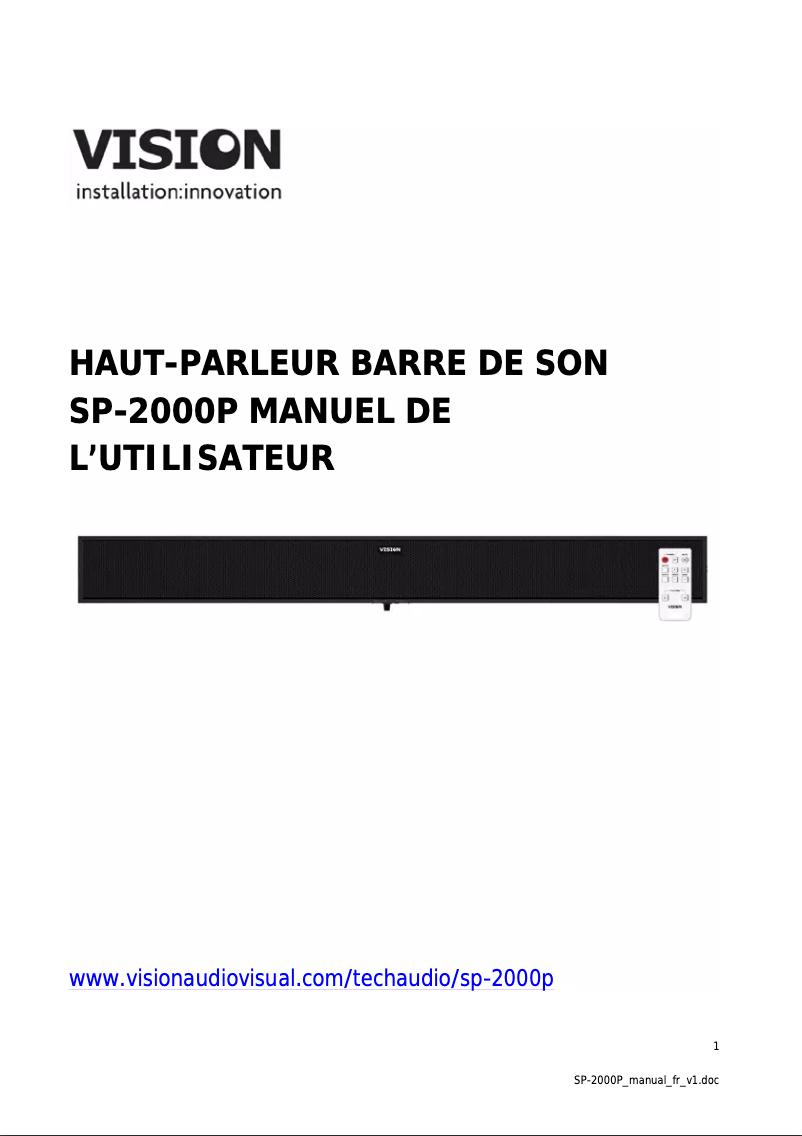 Page 1 de la notice Manuel utilisateur Vision SP-2000P