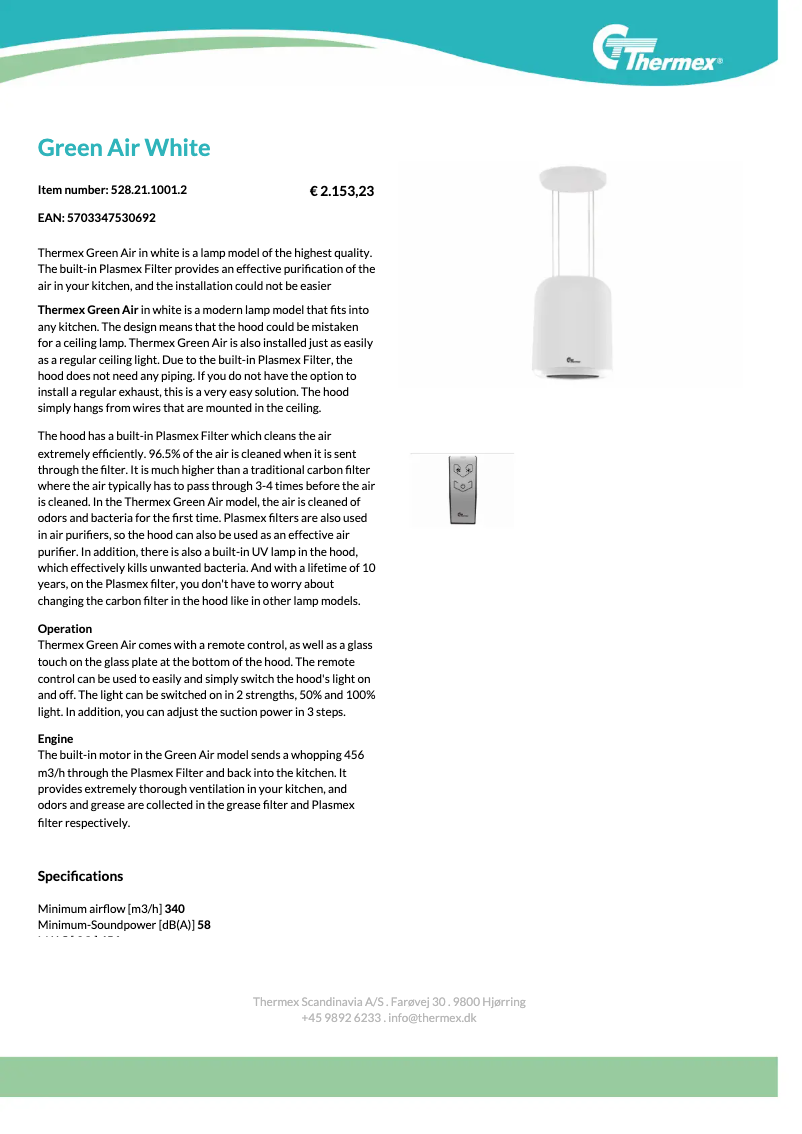 Page n°1 - Fiche technique Thermex Green Air