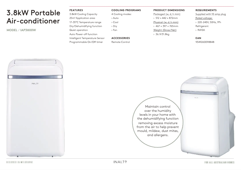 Page 1 de la notice Fiche technique InAlto IAP3800W