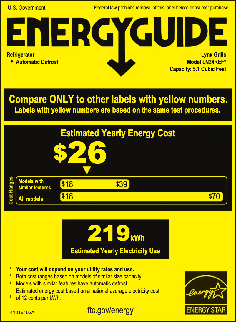 Page 1 de la notice Label énergétique Lynx Professional LM24REFCR